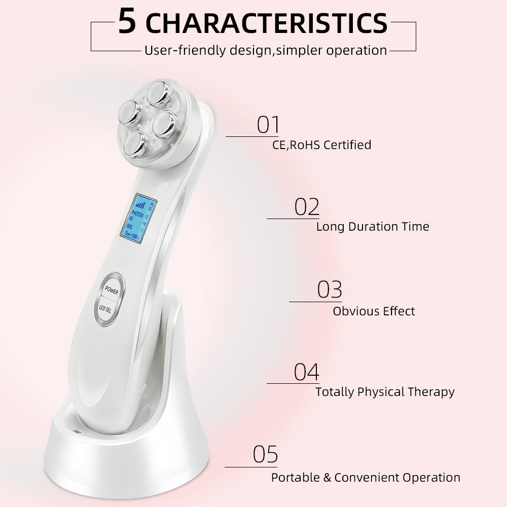 High Frequency Facial Machine Light Theraphy Micro-current Device, 5 in 1 Multifunctional Facial Massager for Face